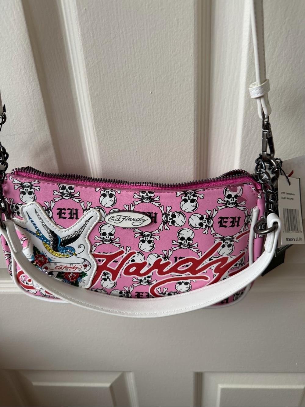 Ed Hardy Pink Logo & Skull Mini Shoulder Bag NWT